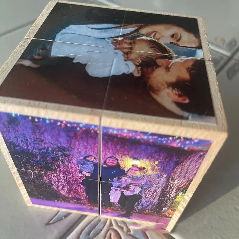 Personalized Wooden Photo Cube – Custom Memory Keepsake