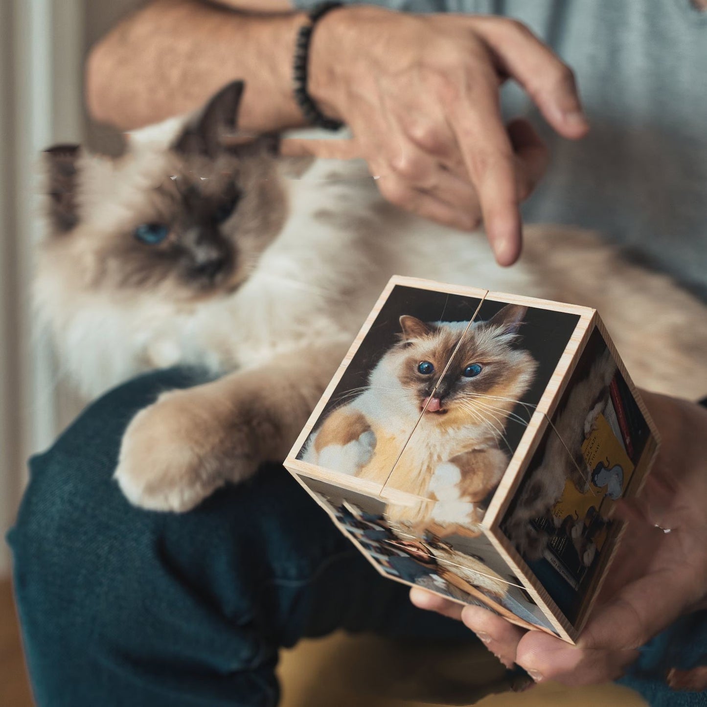 Personalized Wooden Photo Cube – Custom Memory Keepsake