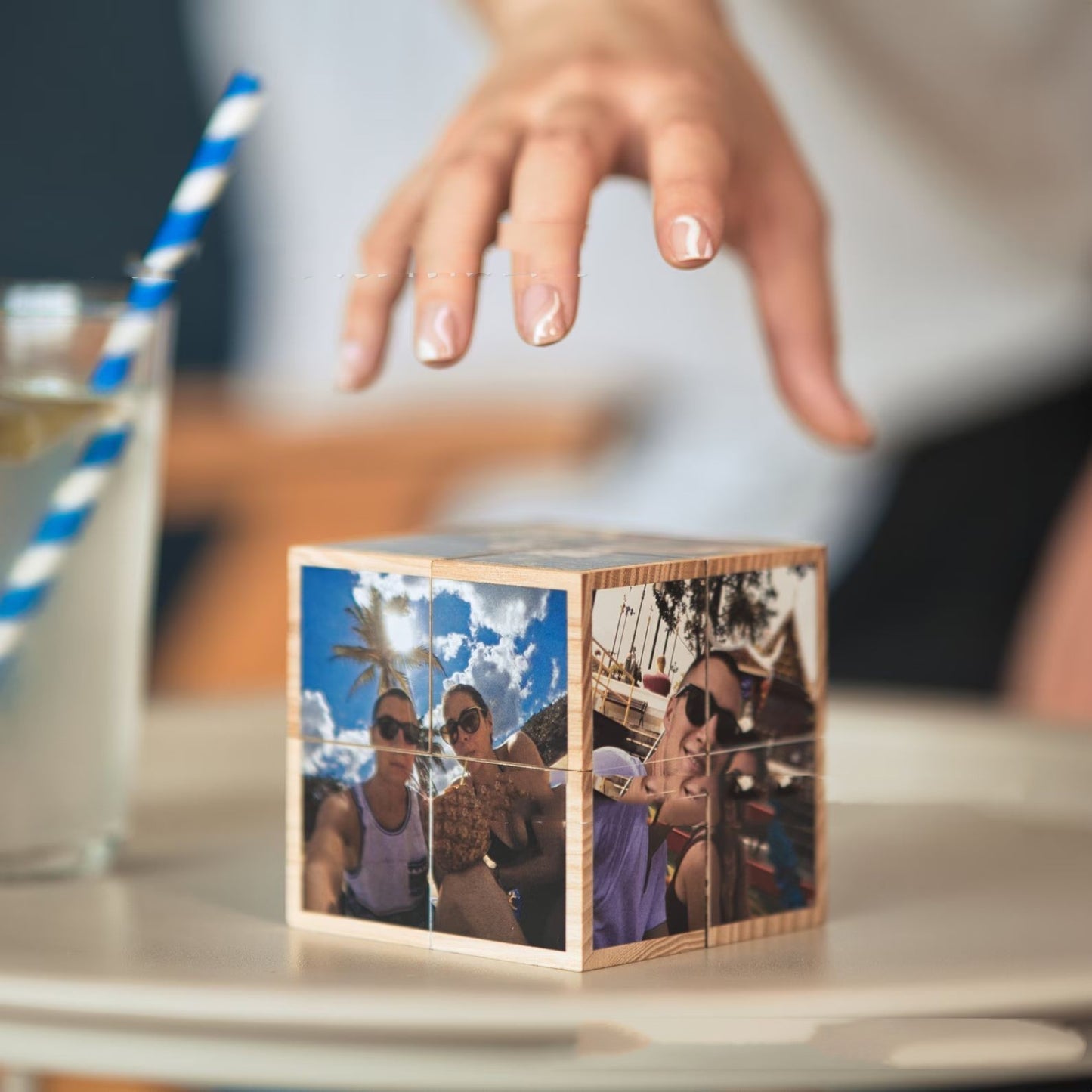 Personalized Wooden Photo Cube – Custom Memory Keepsake